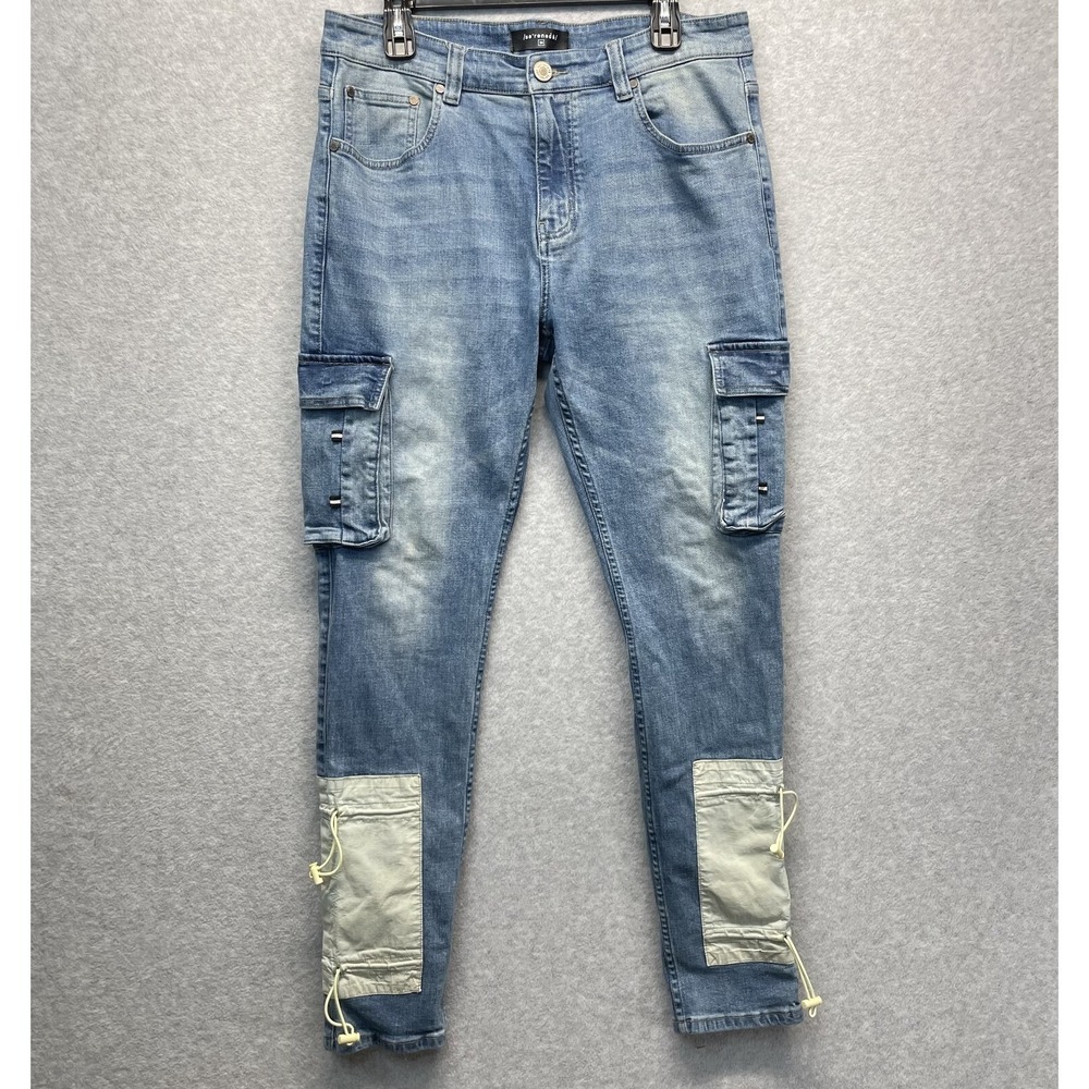 Serenede Cyber Cloud Cargo Jeans Mens 36 Blue Bungee Cord Skinny‎ Streetwear